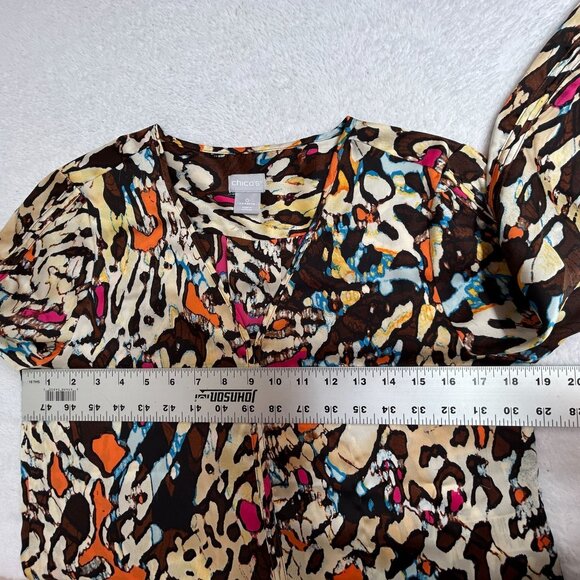 Chico's Womens Multicolor Animal Print 3/4 Sleeve V-Neck Blouse Size 0, US 4/6 - Picture 6 of 7